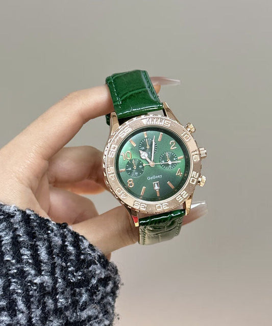 Montres modernes en alliage de cuir vert avec mouvement à quartz et cristal saphir - Street-Wave