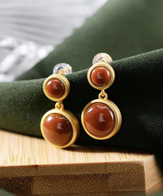 Boucles d'oreilles pendantes modernes en argent sterling et agate surdorée - Street-Wave