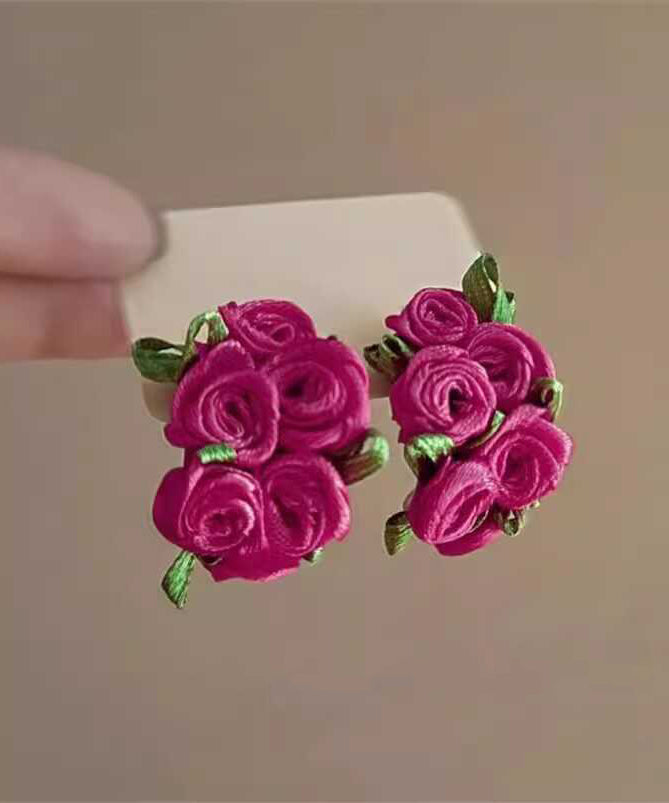 Boucles d'oreilles à tige modernes en tissu rose à fleurs - Street-Wave
