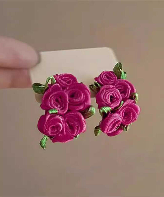 Boucles d'oreilles à tige modernes en tissu rose à fleurs - Street-Wave