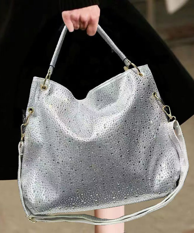 Sacs à bandoulière modernes en similicuir argenté avec strass, grande capacité - Street-Wave