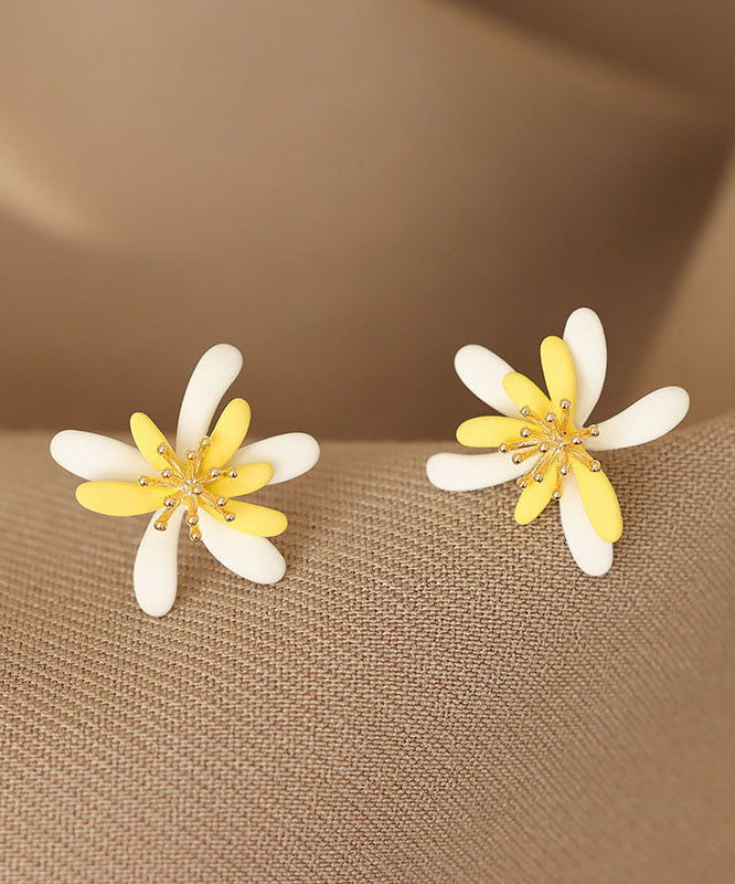 Boucles d'oreilles à tige florales modernes en alliage d'argent sterling jaune - Street-Wave