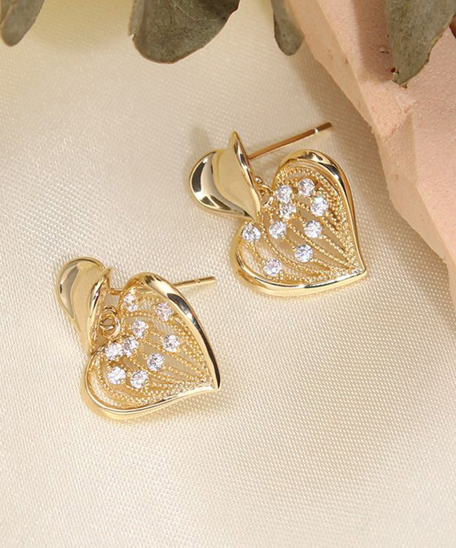 Boucles d'oreilles à tige modernes en argent sterling jaune avec zircons surdorés - Street-Wave