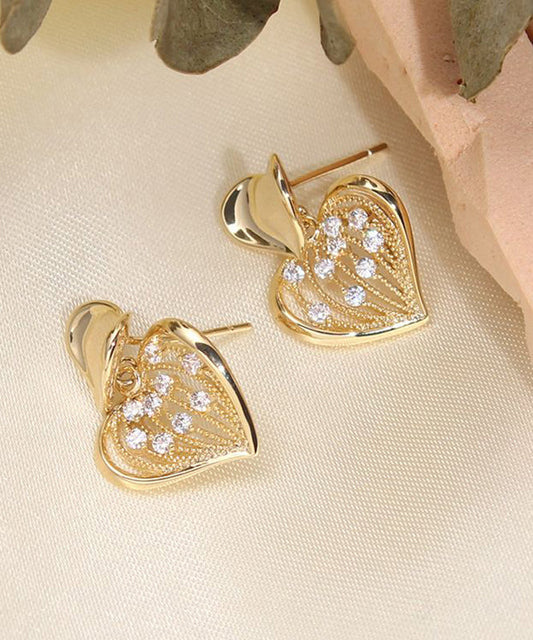 Boucles d'oreilles à tige modernes en argent sterling jaune avec zircons surdorés - Street-Wave