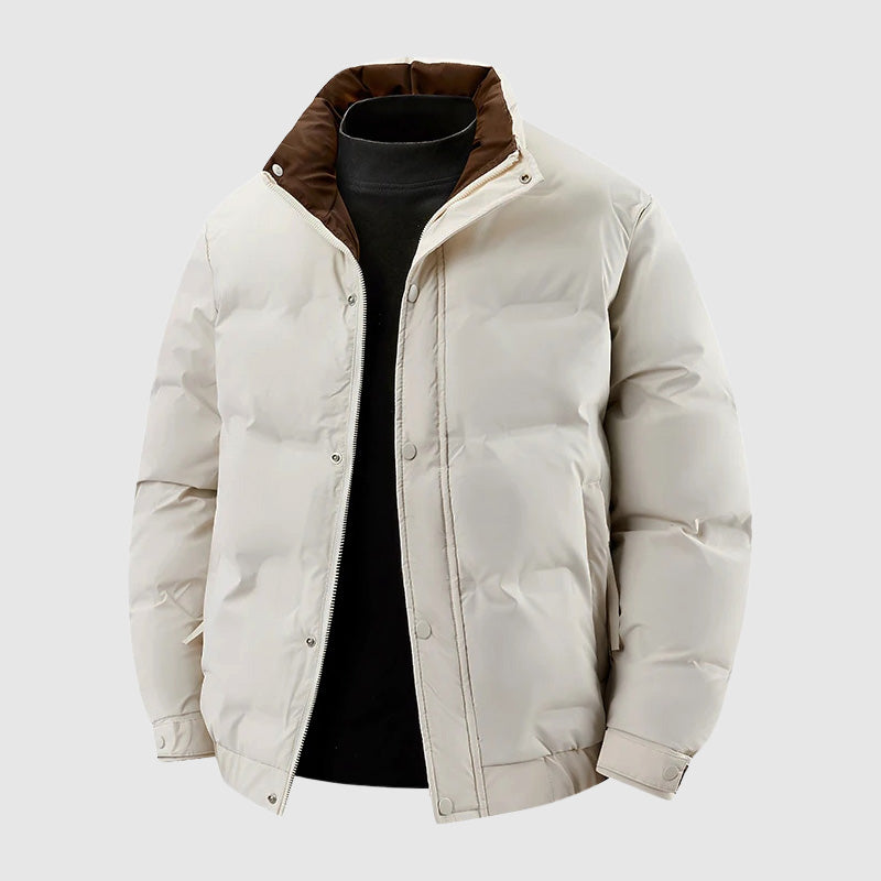 Street-Wave Modern Casual Thick Down Puffer Jacket For Men With Zipper Pockets Relaxed Fit Winter