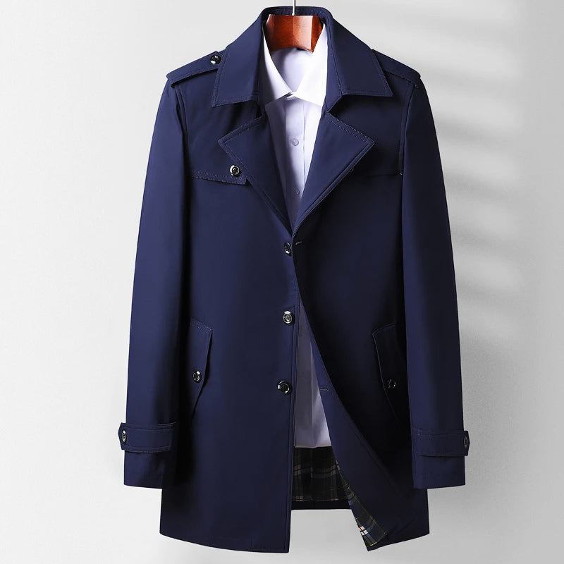 Street-Wave Modern Classic Men's Trench Coat in Beige with Heritage Tailoring and Modern Urban Silhouette