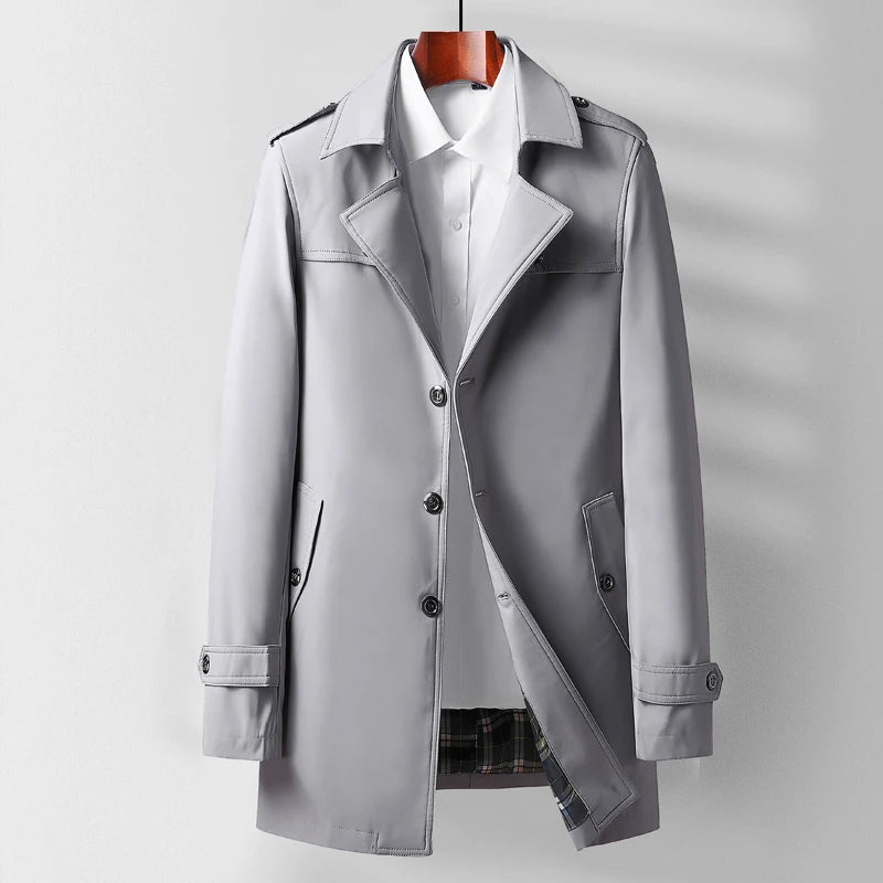 Street-Wave Modern Classic Men's Trench Coat in Beige with Heritage Tailoring and Modern Urban Silhouette