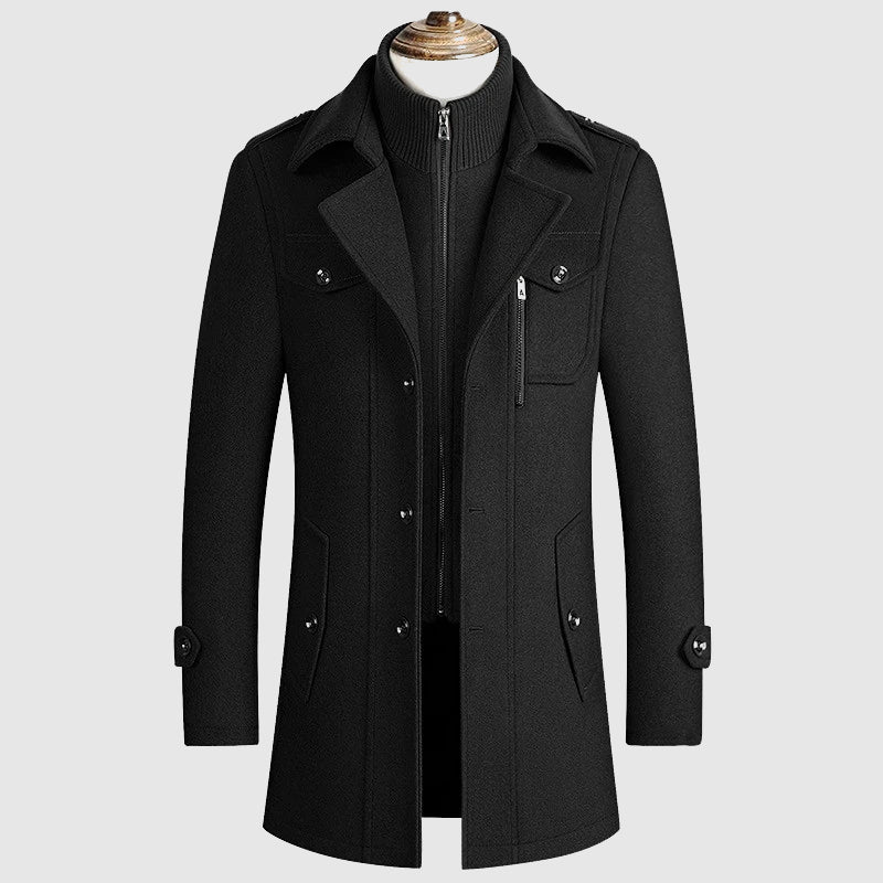 Street-Wave Modern Warm Wool Blend Coat For Men With Zipper Chest Pocket And Classic Tailoring