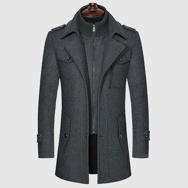 Street-Wave Modern Warm Wool Blend Coat For Men With Zipper Chest Pocket And Classic Tailoring