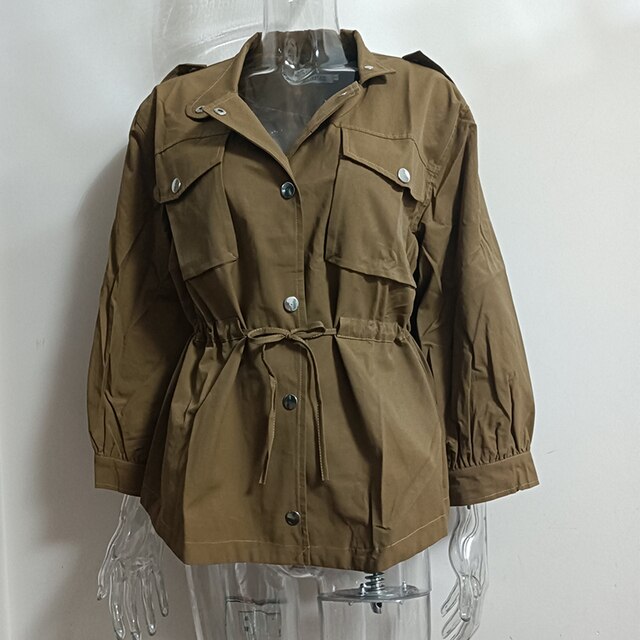 Street-wave Womens Transitional Trench Coat With Adjustable Waist Drawstring For Chic Everyday Wear