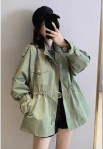 Street-wave Womens Transitional Trench Coat With Adjustable Waist Drawstring For Chic Everyday Wear
