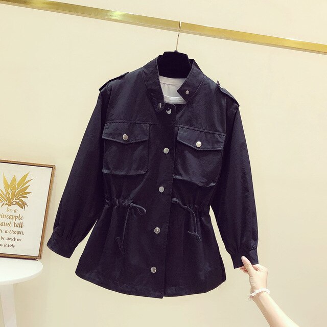 Street-wave Womens Transitional Trench Coat With Adjustable Waist Drawstring For Chic Everyday Wear
