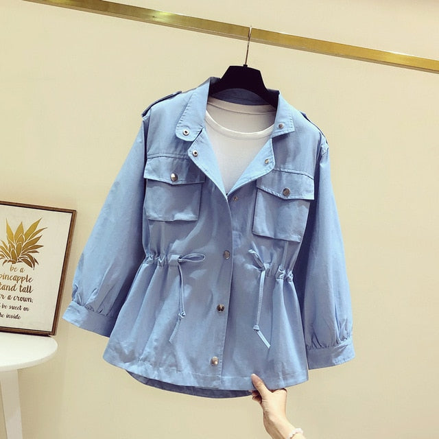 Street-wave Womens Transitional Trench Coat With Adjustable Waist Drawstring For Chic Everyday Wear