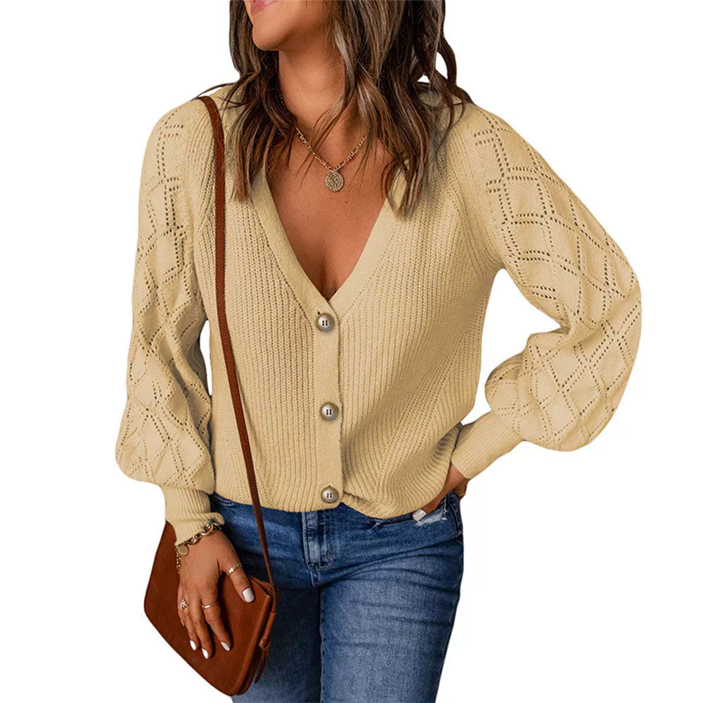 Street-wave Women's Cardigan Knit with V Neck Button Front Cozy Chic Everydaywear