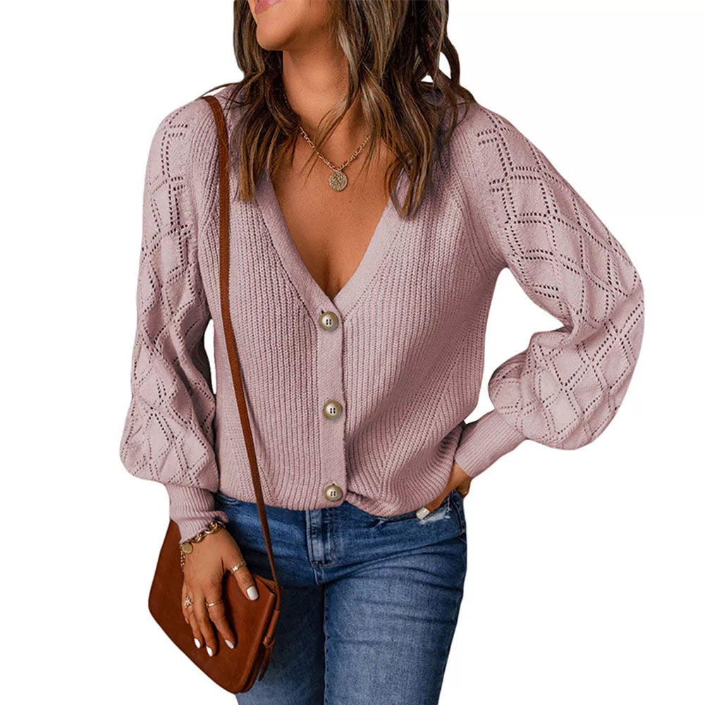 Street-wave Women's Cardigan Knit with V Neck Button Front Cozy Chic Everydaywear