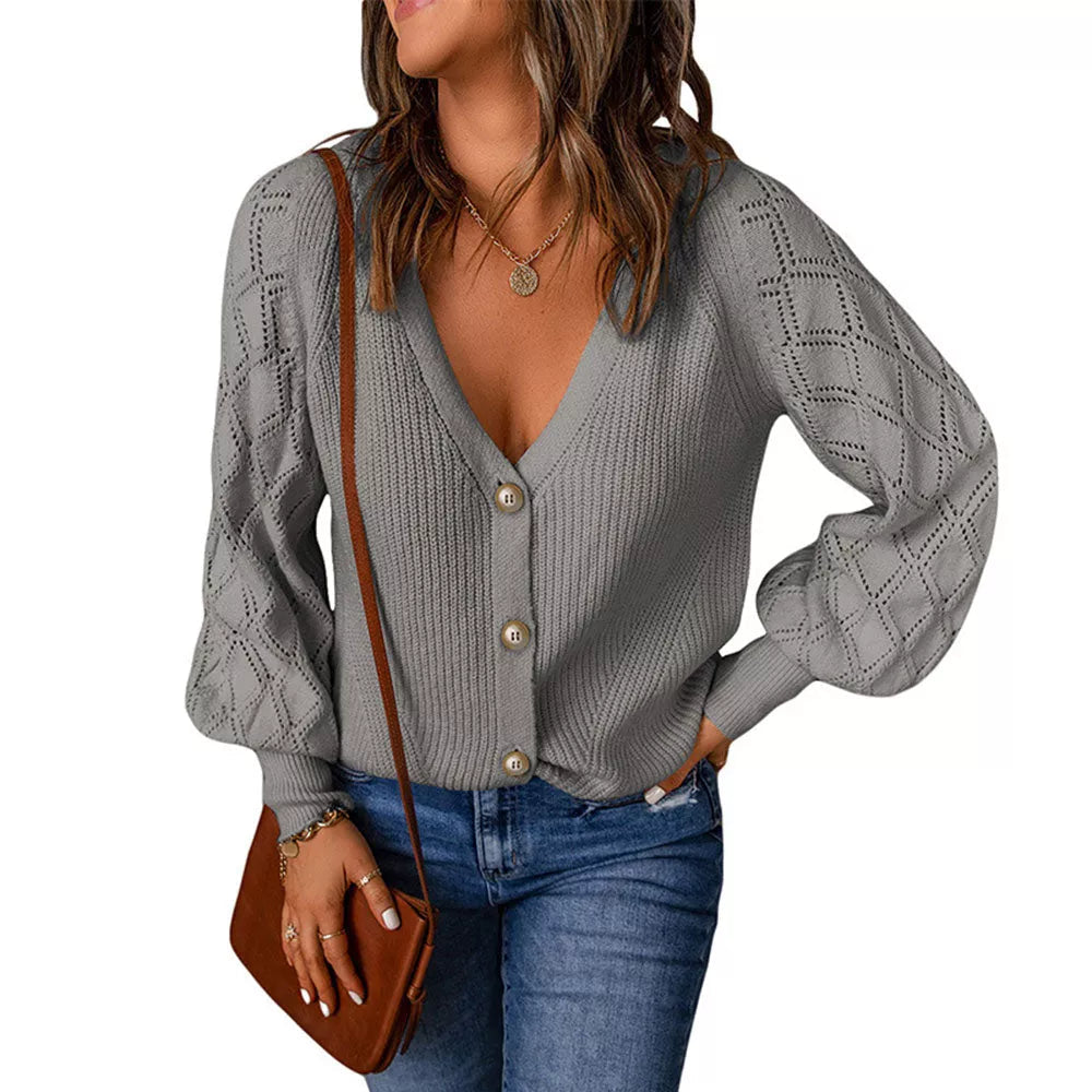 Street-wave Women's Cardigan Knit with V Neck Button Front Cozy Chic Everydaywear
