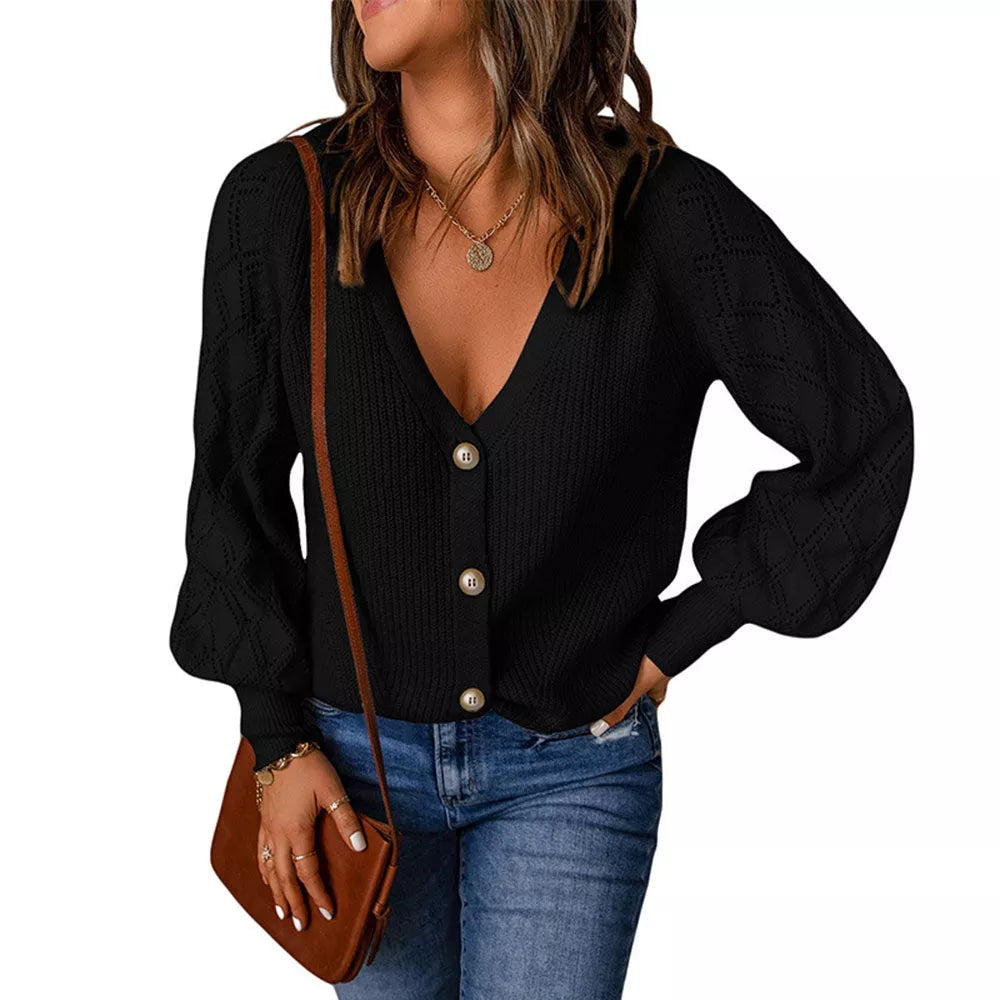 Street-wave Women's Cardigan Knit with V Neck Button Front Cozy Chic Everydaywear