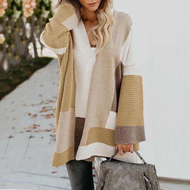 Street Wave Women Color Block Cardigan Cozy Knit Sweater For Everyday Comfort And Style