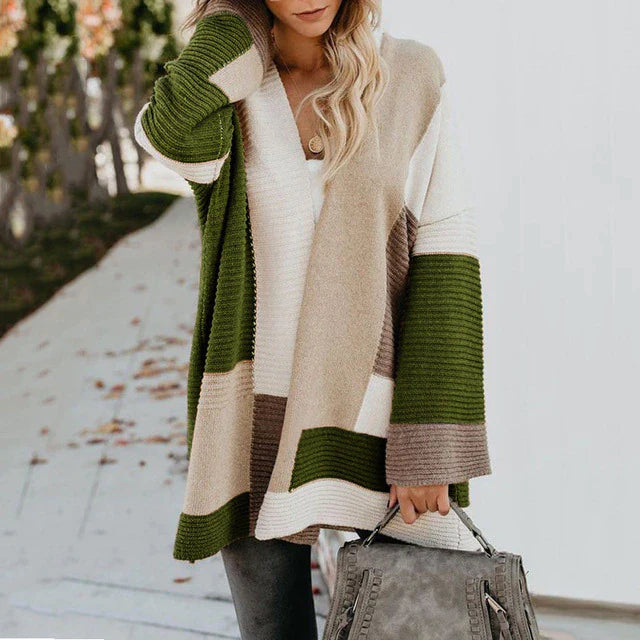 Street Wave Women Color Block Cardigan Cozy Knit Sweater For Everyday Comfort And Style