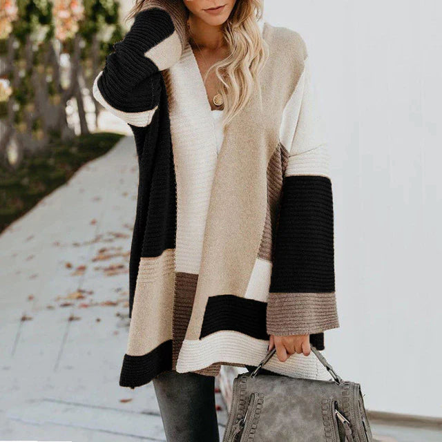 Street Wave Women Color Block Cardigan Cozy Knit Sweater For Everyday Comfort And Style