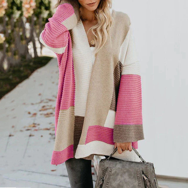 Street Wave Women Color Block Cardigan Cozy Knit Sweater For Everyday Comfort And Style