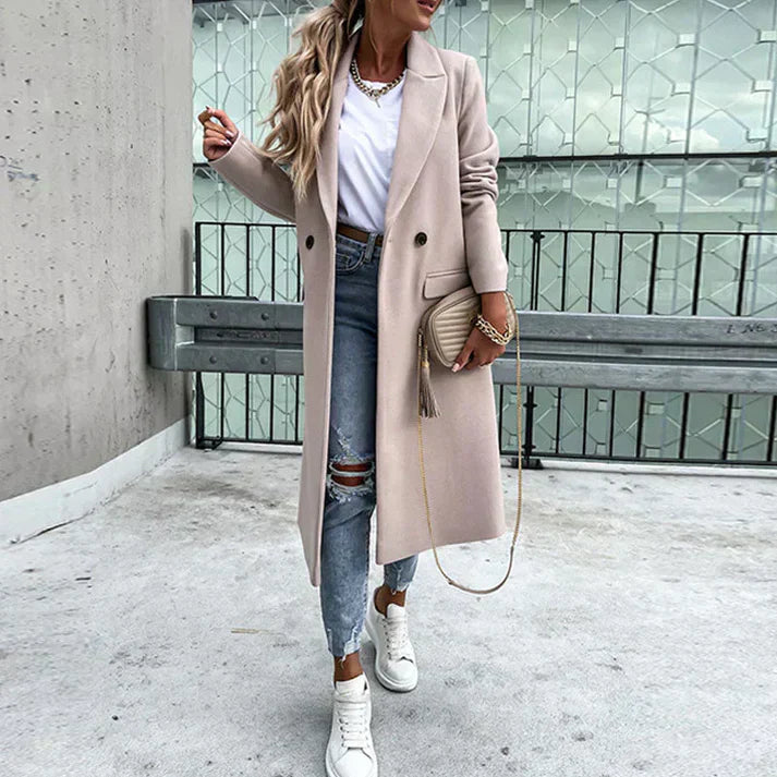 Street-Wave Luxus Tweed Coat For Women Elegant Long Wool Blend Outerwear With Classic Button Front