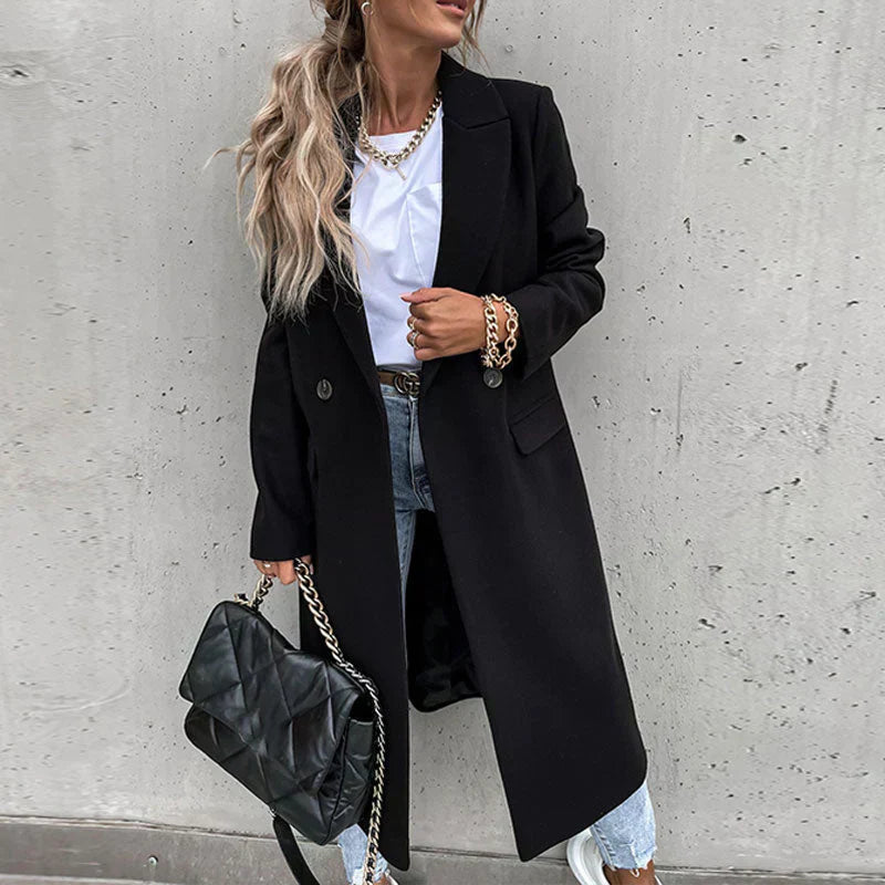 Street-wave Long Autumn Coat For Women With Classic Button Closure And Luxurious Comfort