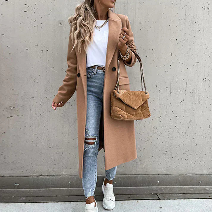 Street-Wave Luxus Tweed Coat For Women Elegant Long Wool Blend Outerwear With Classic Button Front