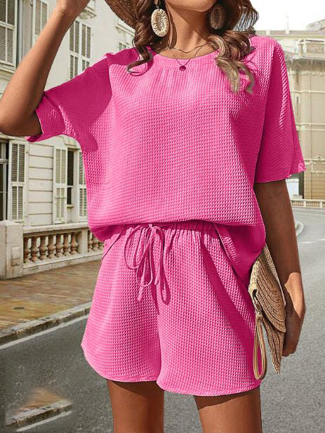Street-Wave Two-Piece Summer Set For Women Breathable Waffle Knit Top And Shorts Chic Comfortable Warm Weather Outfit