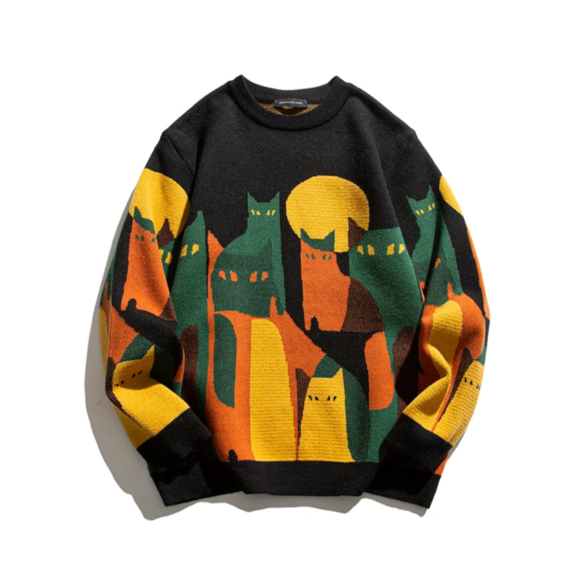 Women's Cat-Themed Sweater with Cozy Knit and Fun Design