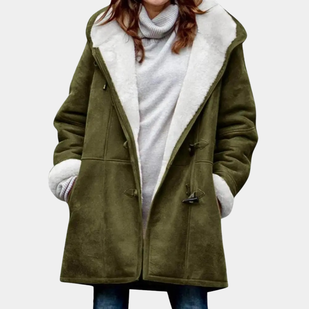Street-wave Womens Hooded Winter Jacket With Faux Shearling Lining Cozy Button Closure Everyday Style