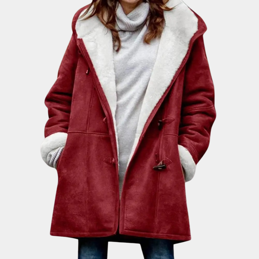 Street-wave Womens Hooded Winter Jacket With Faux Shearling Lining Cozy Button Closure Everyday Style