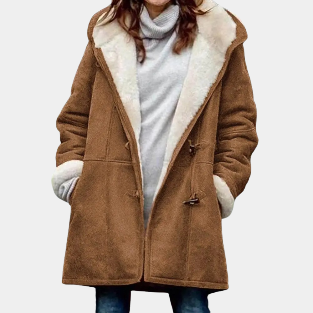 Street-wave Womens Hooded Winter Jacket With Faux Shearling Lining Cozy Button Closure Everyday Style