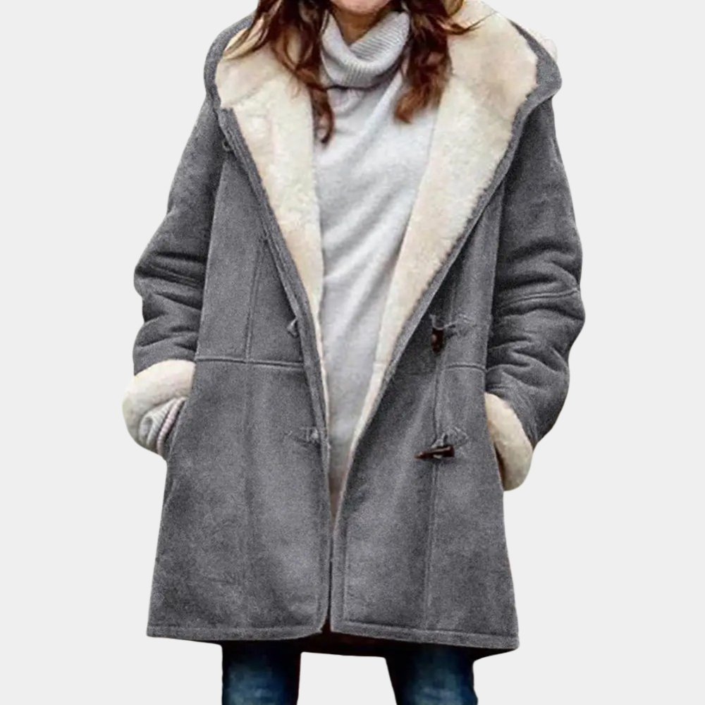 Street-wave Womens Hooded Winter Jacket With Faux Shearling Lining Cozy Button Closure Everyday Style