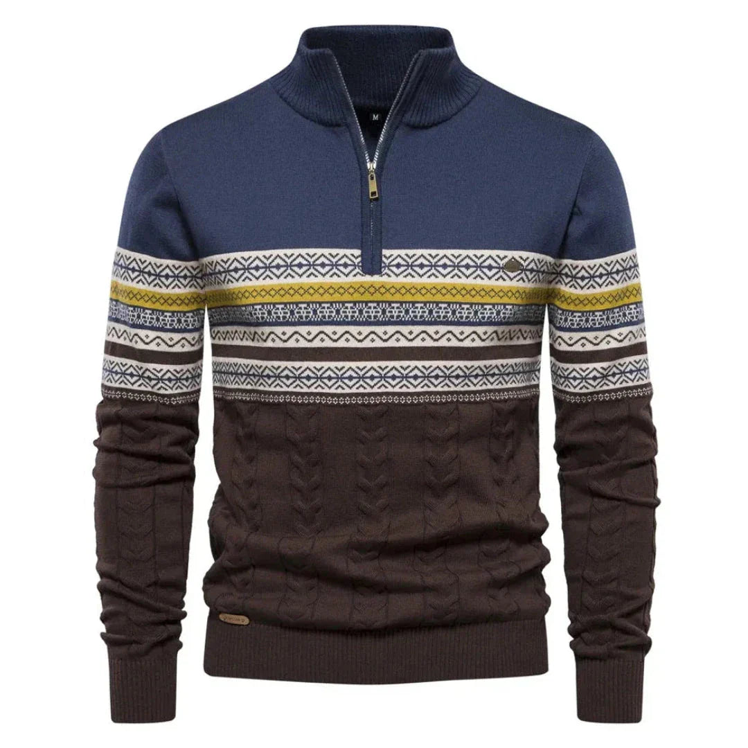 Waylynn Striped Quarter Zip Sweater For Unisex Warm Nordic Knit