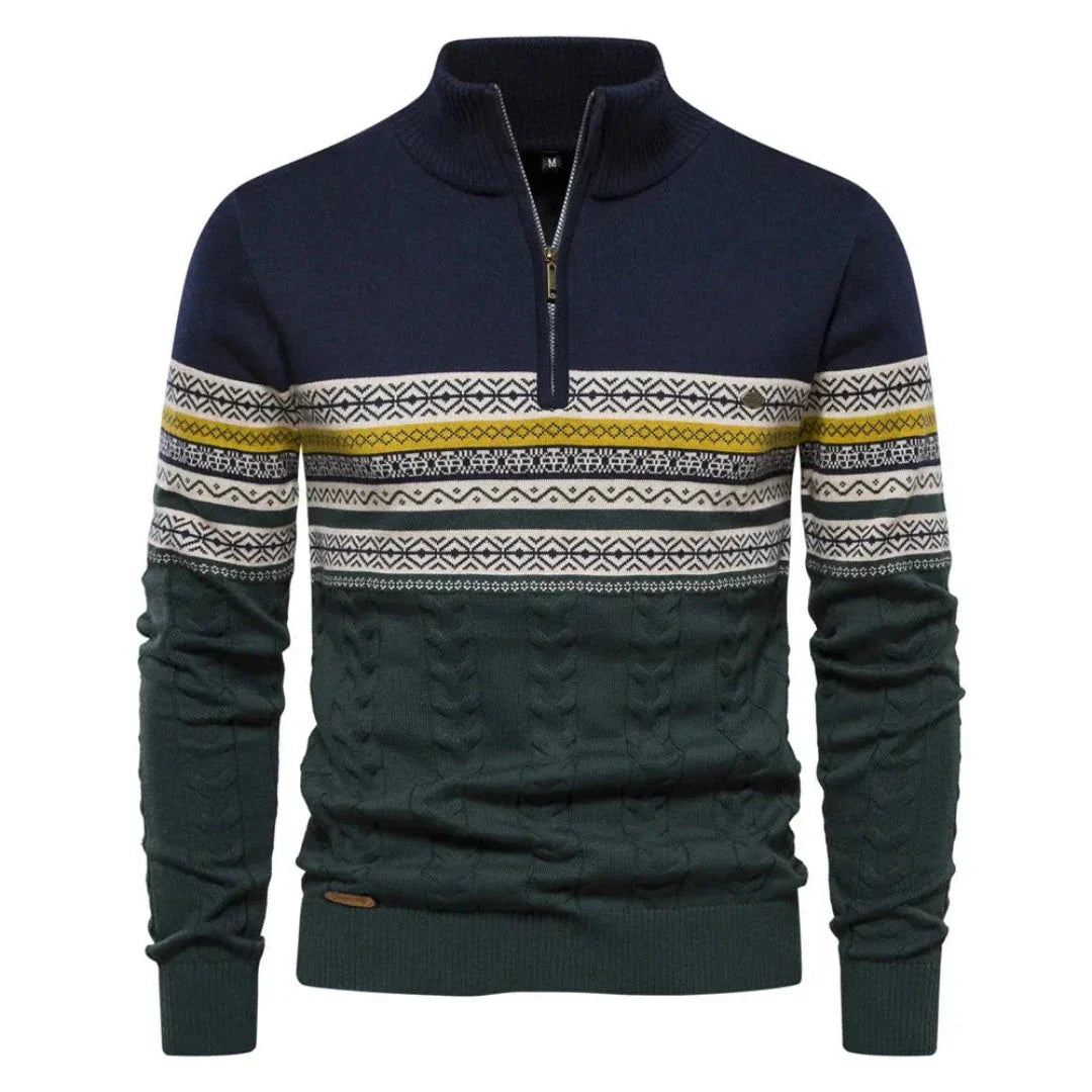 Waylynn Striped Quarter Zip Sweater For Unisex Warm Nordic Knit