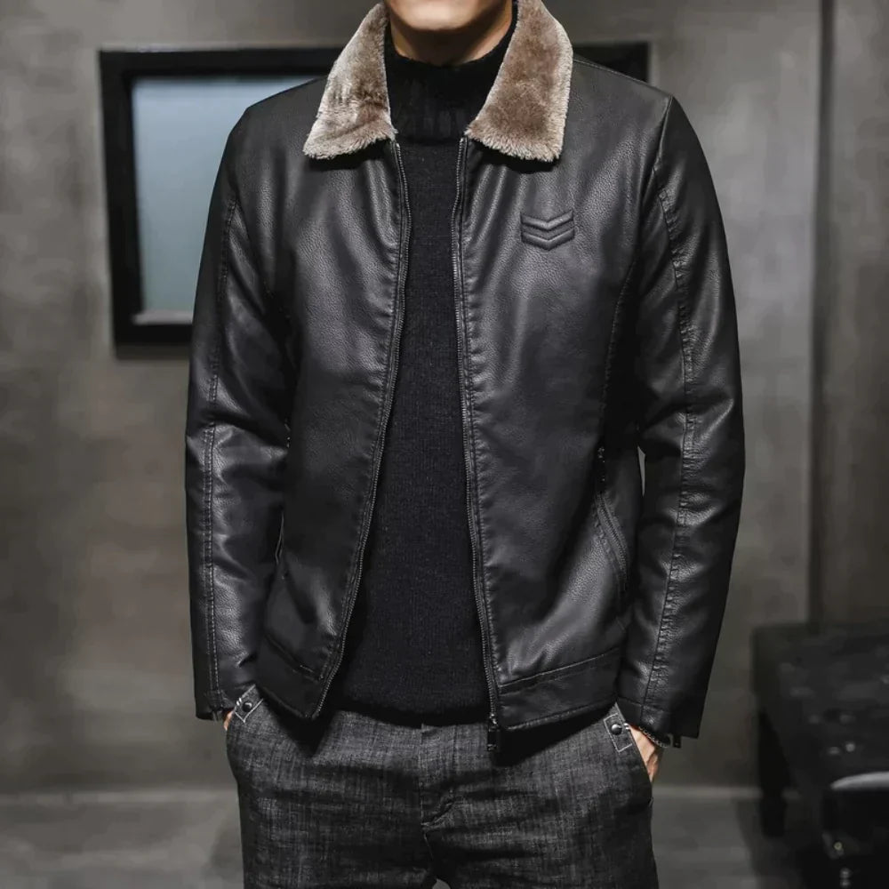 Street-wave Leather Jacket With Fleece Collar For Men Premium Warmth And Timeless Style