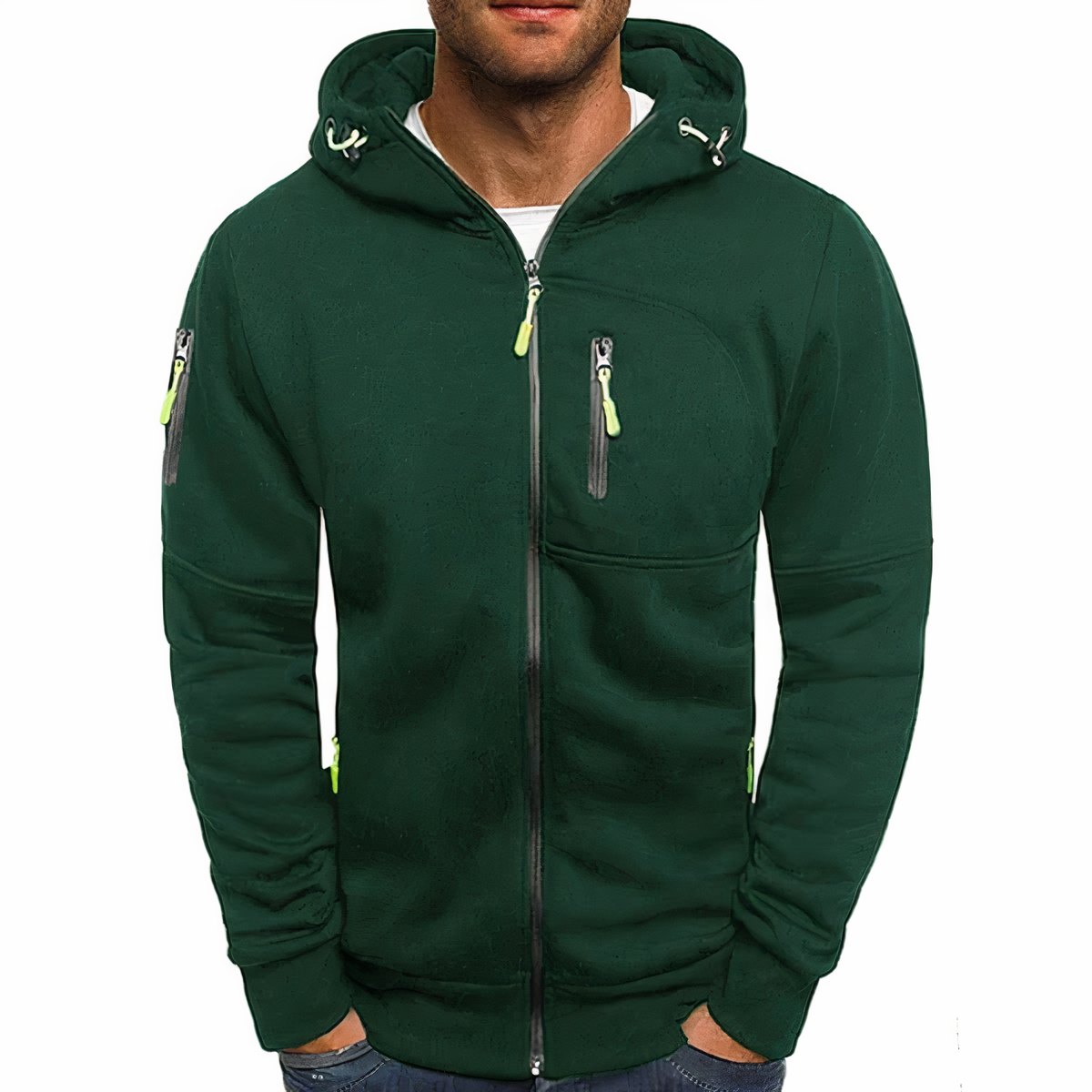 Street-wave Nathan Hooded Zip Jacket For Men - Soft Cotton-Poly Blend, Machine Washable, Modern Gentleman Style