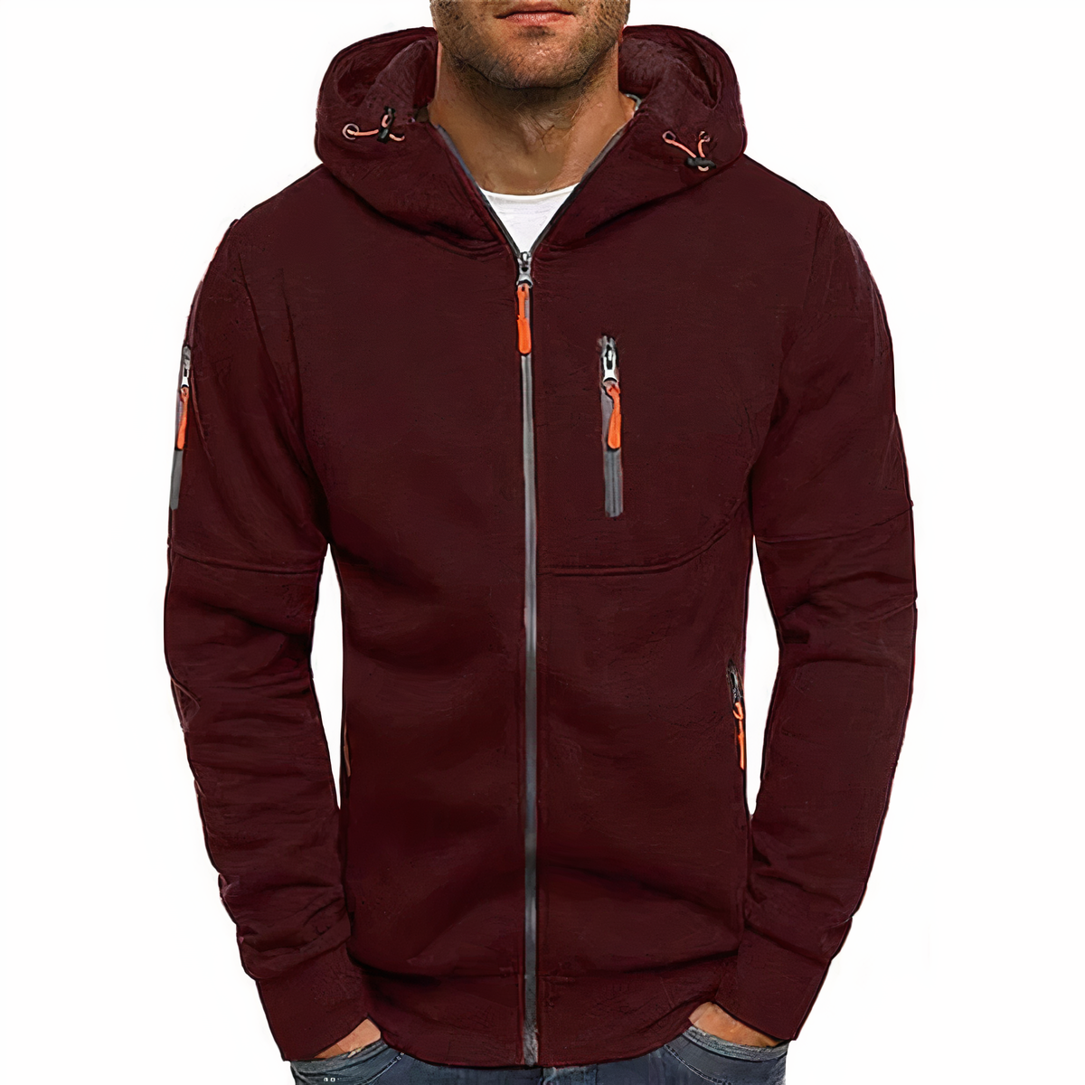 Street-wave Nathan Hooded Zip Jacket For Men - Soft Cotton-Poly Blend, Machine Washable, Modern Gentleman Style