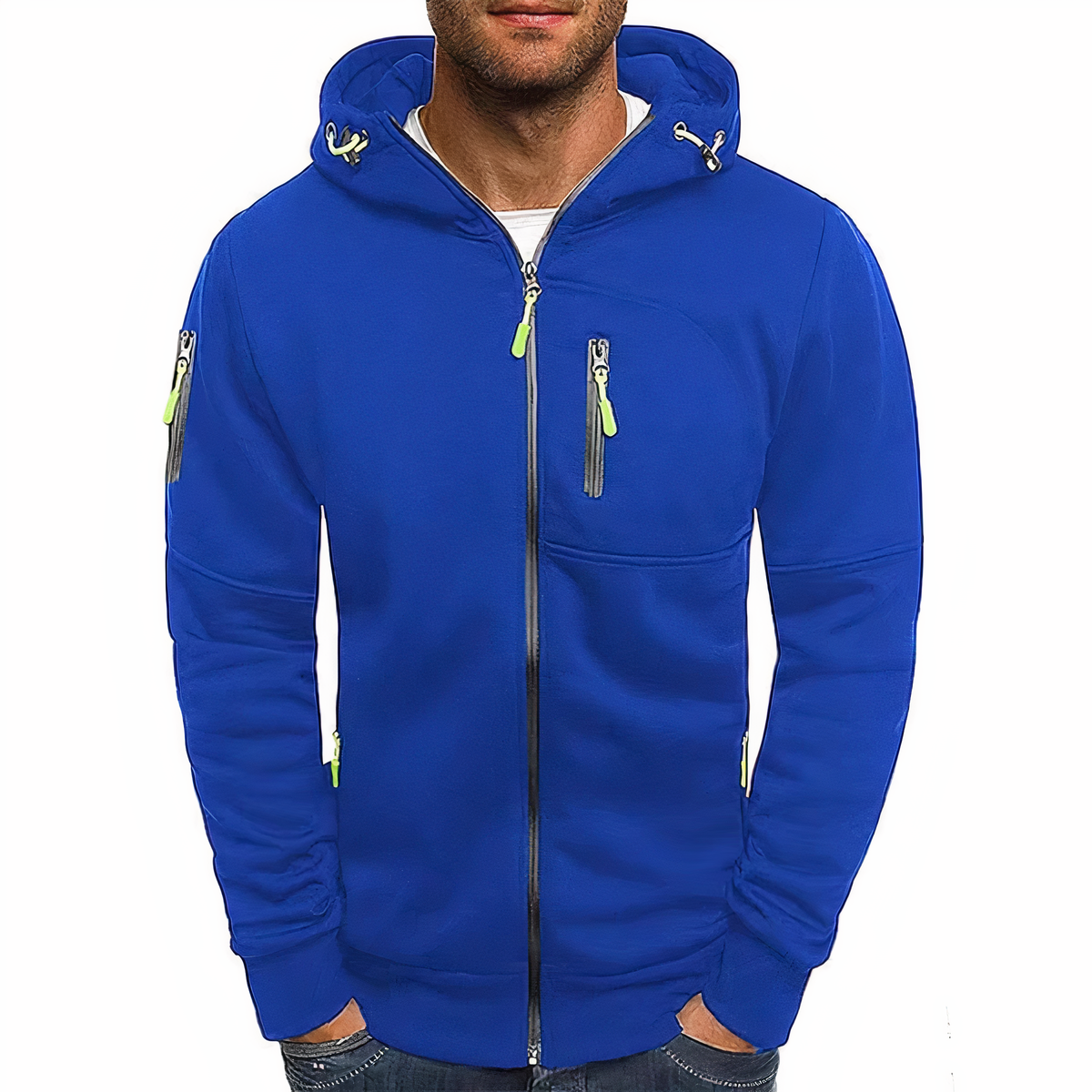 Street-wave Nathan Hooded Zip Jacket For Men - Soft Cotton-Poly Blend, Machine Washable, Modern Gentleman Style