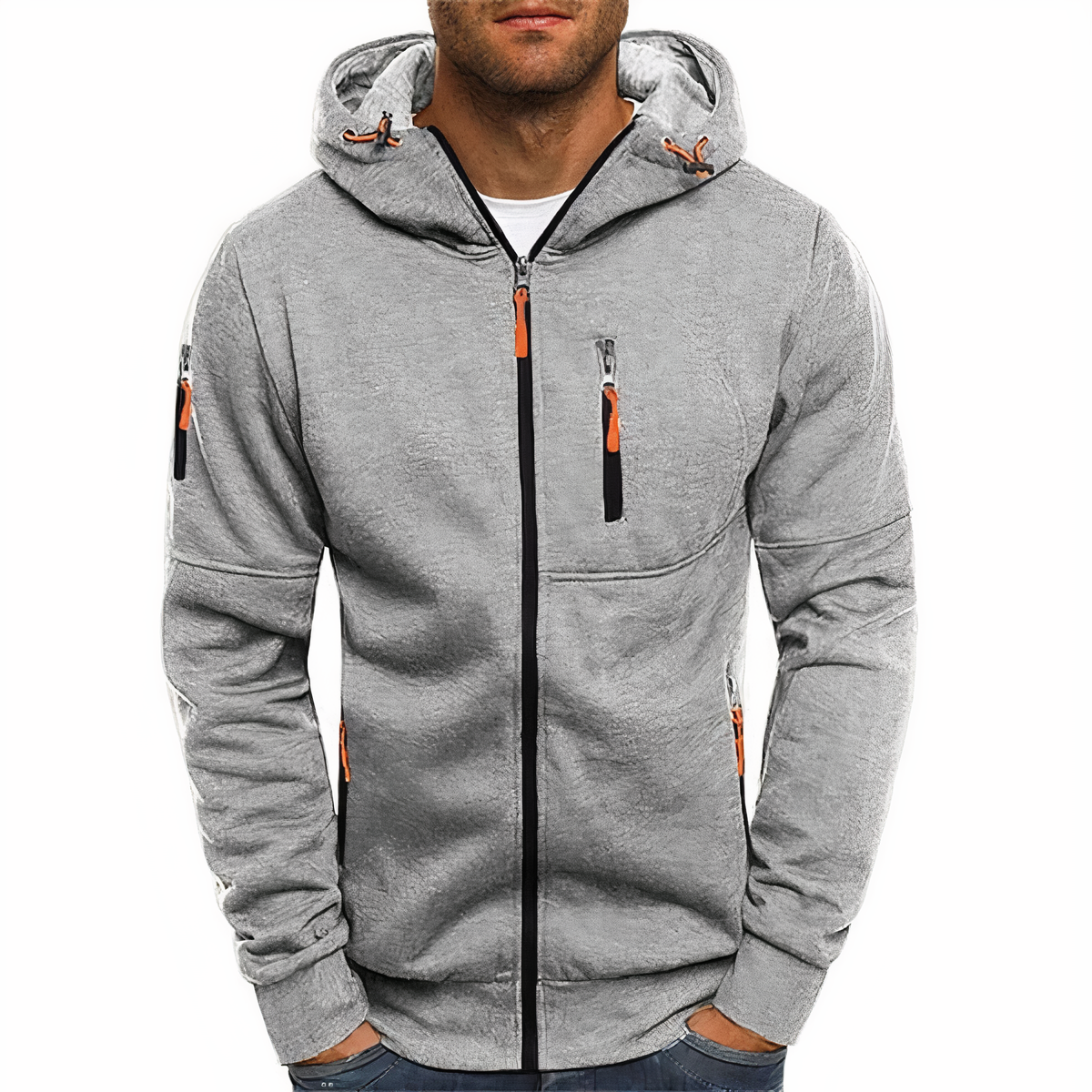 Street-wave Nathan Hooded Zip Jacket For Men - Soft Cotton-Poly Blend, Machine Washable, Modern Gentleman Style