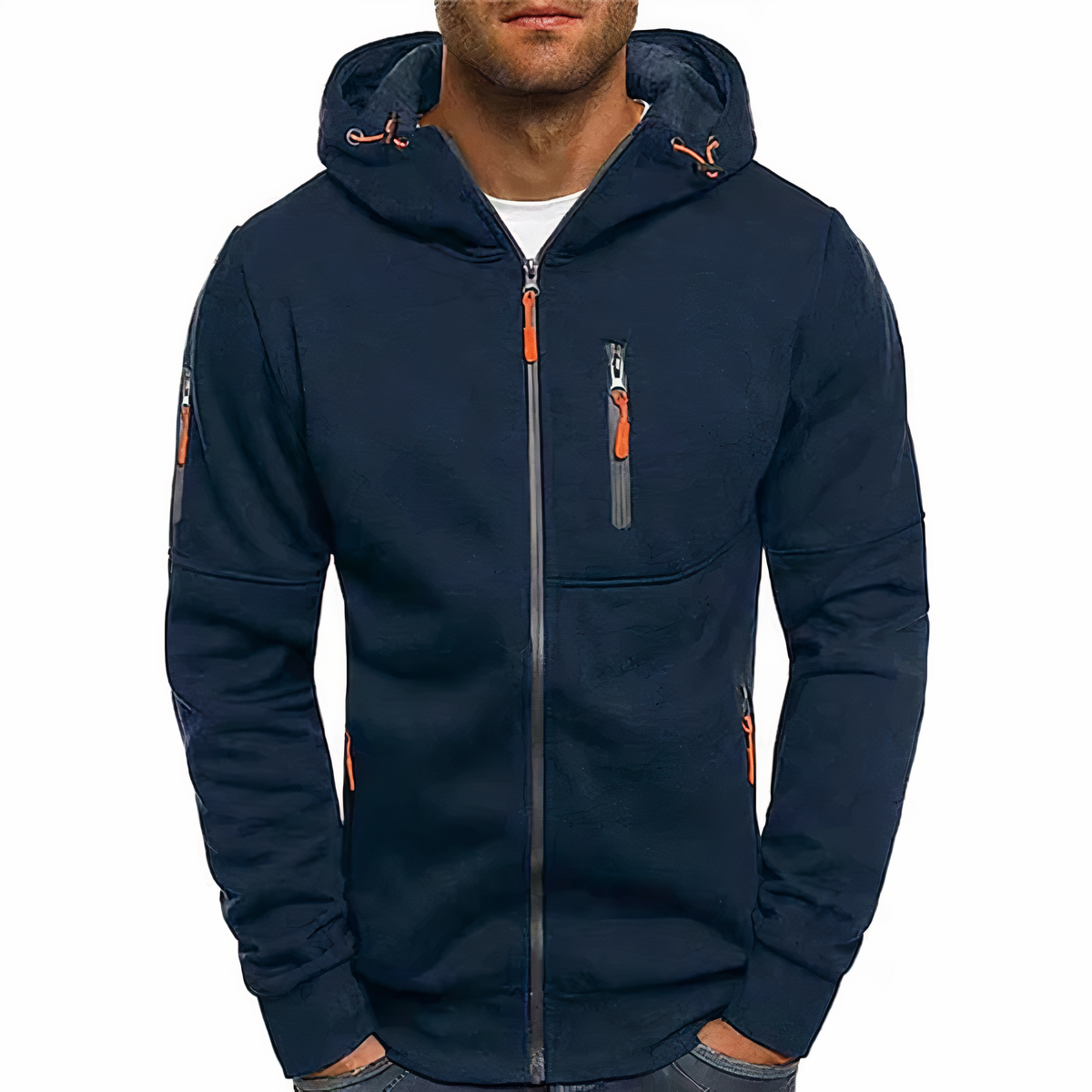 Street-wave Nathan Hooded Zip Jacket For Men - Soft Cotton-Poly Blend, Machine Washable, Modern Gentleman Style