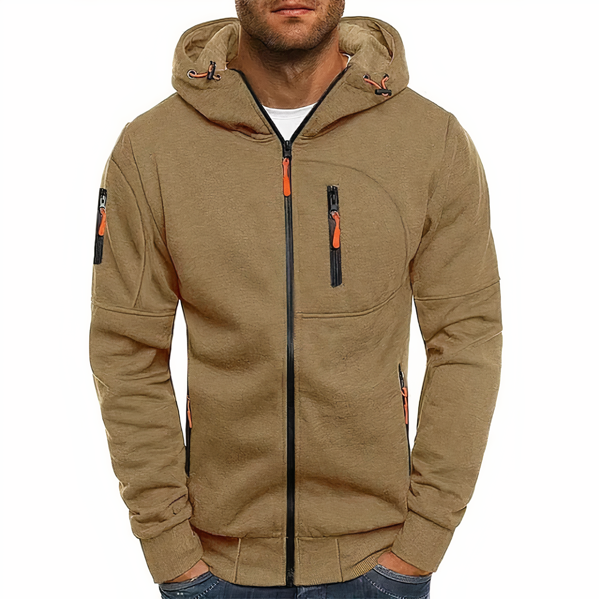 Street-wave Nathan Hooded Zip Jacket For Men - Soft Cotton-Poly Blend, Machine Washable, Modern Gentleman Style