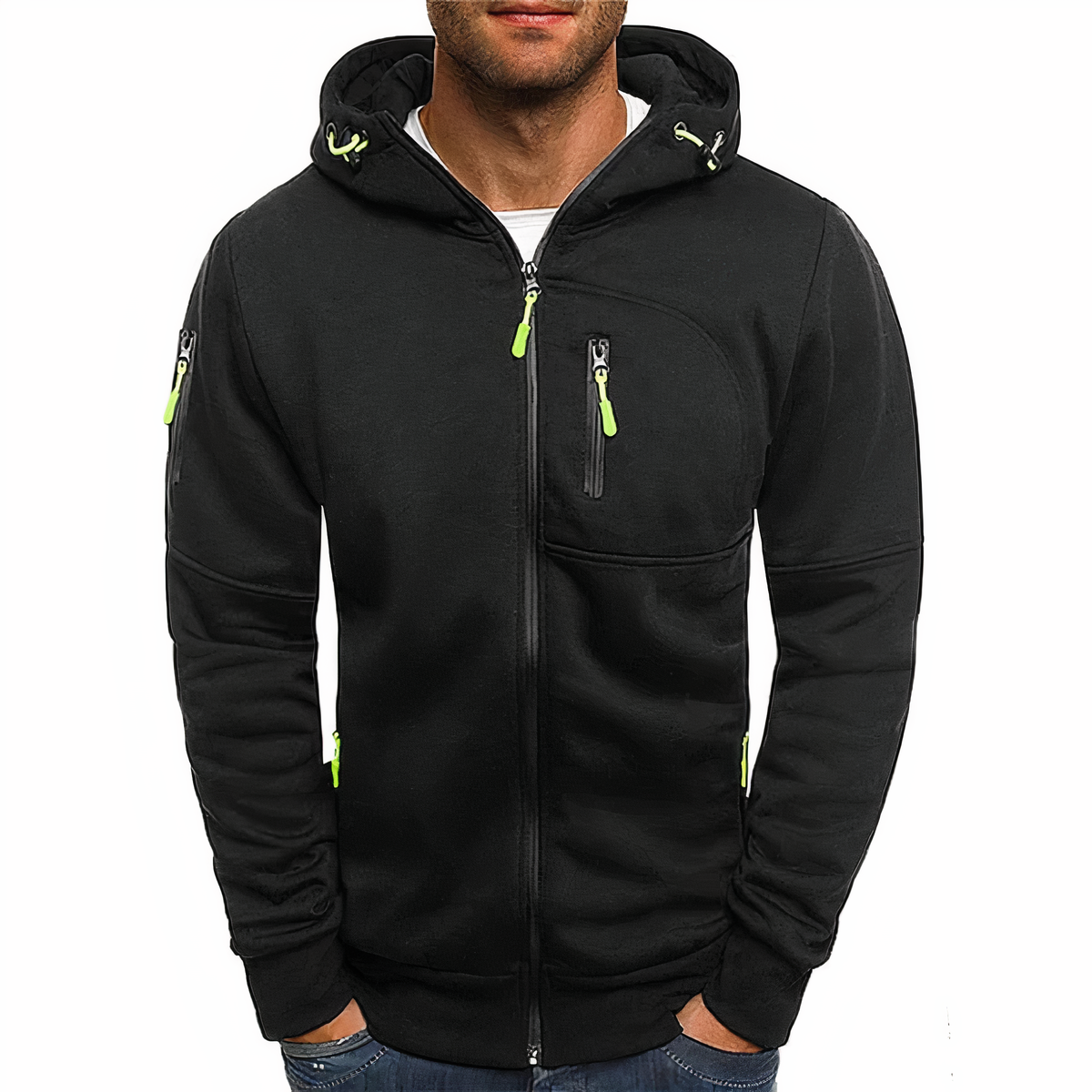 Street-wave Nathan Hooded Zip Jacket For Men - Soft Cotton-Poly Blend, Machine Washable, Modern Gentleman Style