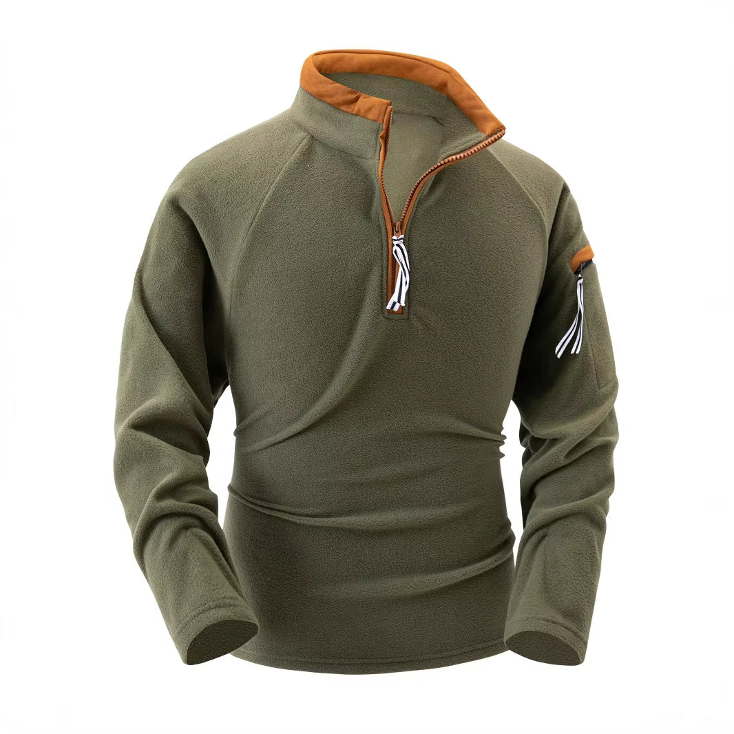 Street-wave Mens Fleece Pullover With Stand Collar And Zipper Warmth And Style For Men