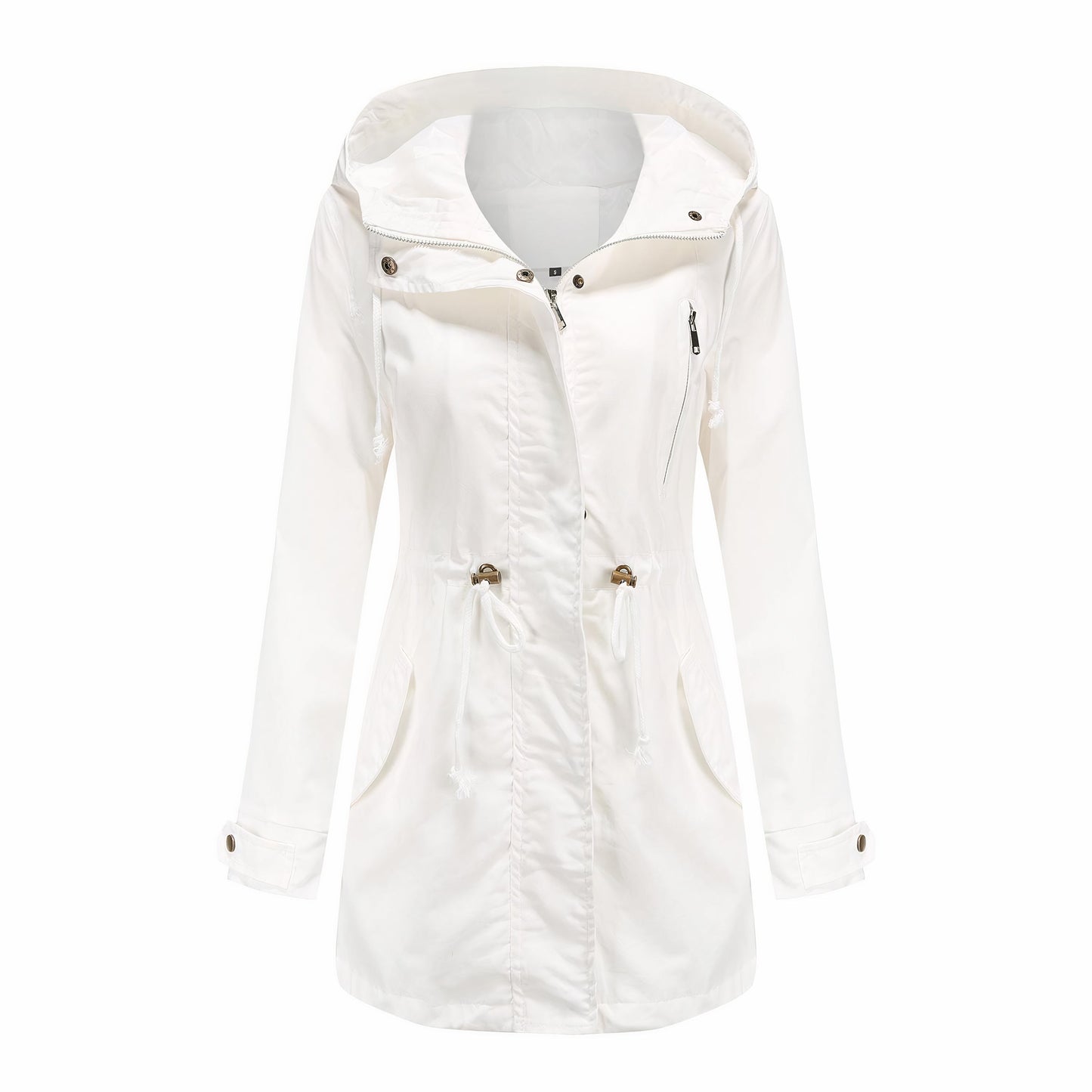Street Wave Women Windbreaker Trench Coat Windproof Lightweight Spring Outerwear With Hood And Drawstring Waist