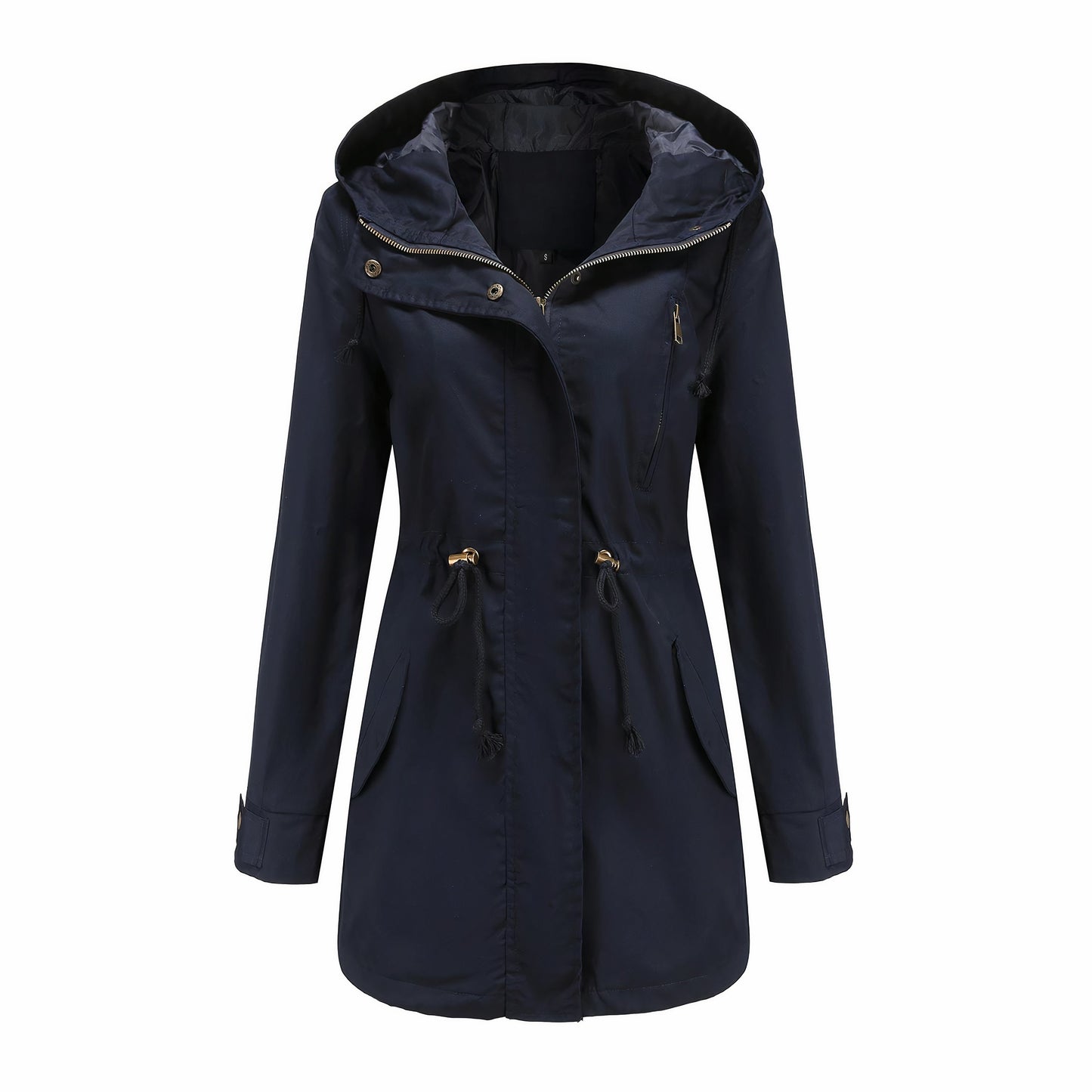 Street Wave Women Windbreaker Trench Coat Windproof Lightweight Spring Outerwear With Hood And Drawstring Waist