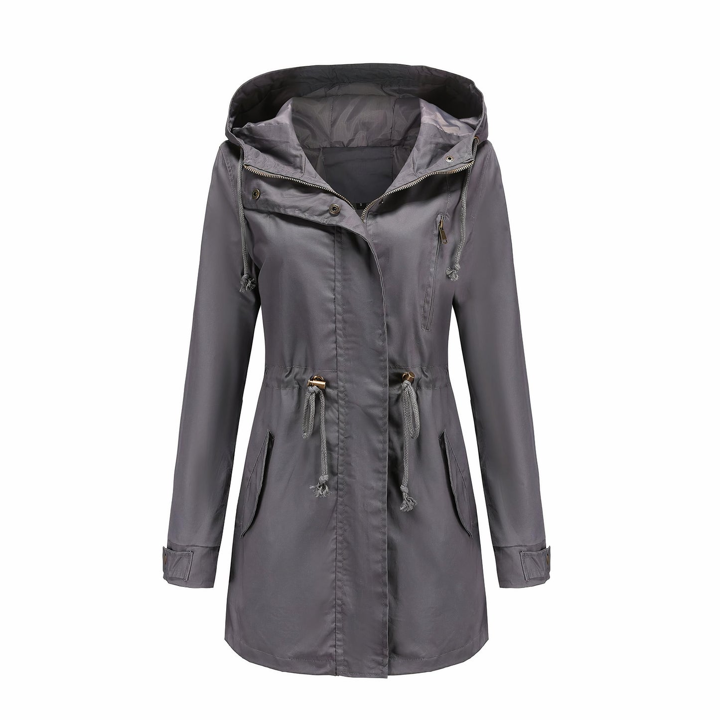 Street Wave Women Windbreaker Trench Coat Windproof Lightweight Spring Outerwear With Hood And Drawstring Waist
