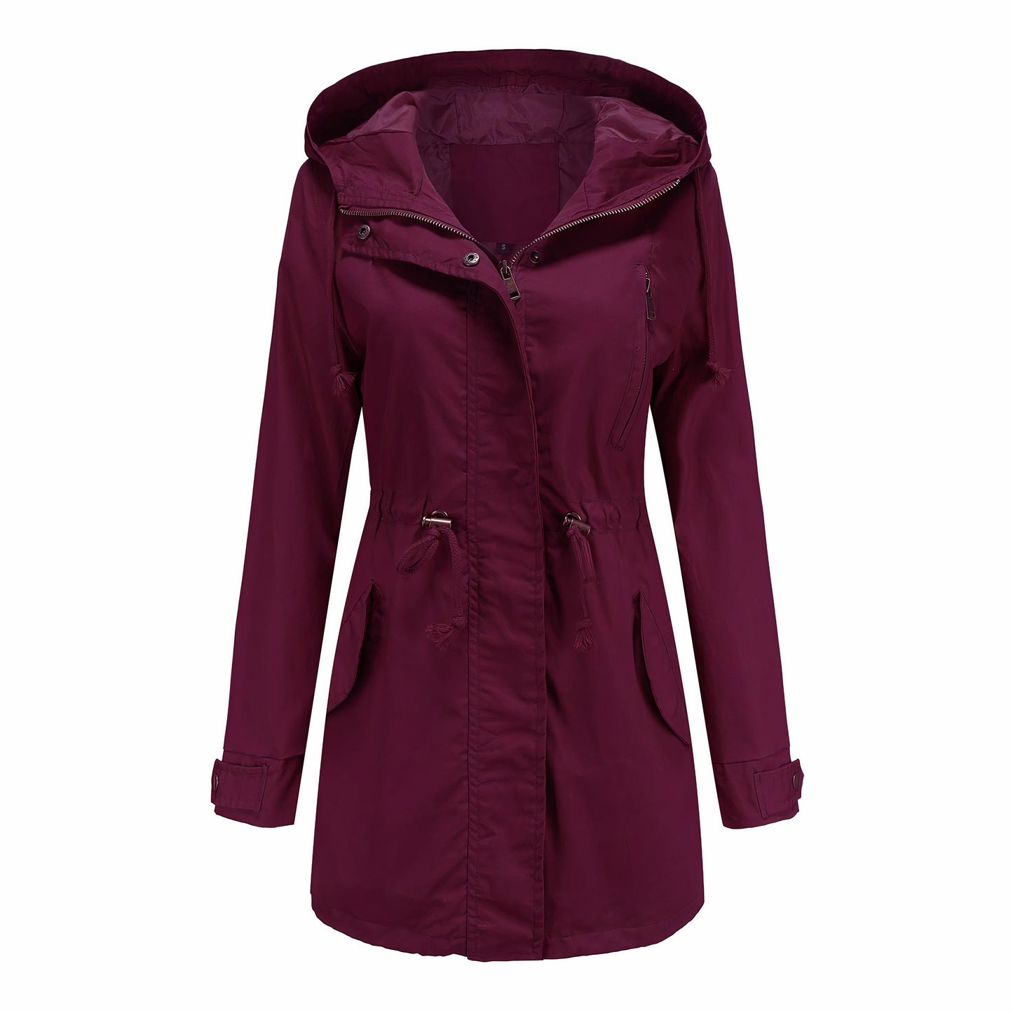 Street Wave Women Windbreaker Trench Coat Windproof Lightweight Spring Outerwear With Hood And Drawstring Waist