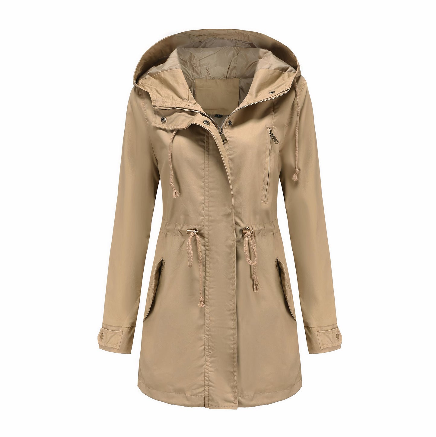 Street Wave Women Windbreaker Trench Coat Windproof Lightweight Spring Outerwear With Hood And Drawstring Waist